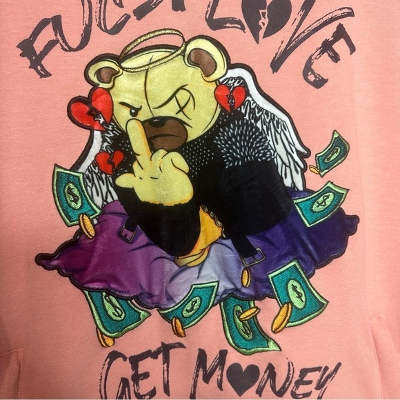 Civilized Clothing Hoodie Size Medium Embroidered Velvet Teddy Bear Pink Y2K - Picture 4 of 10